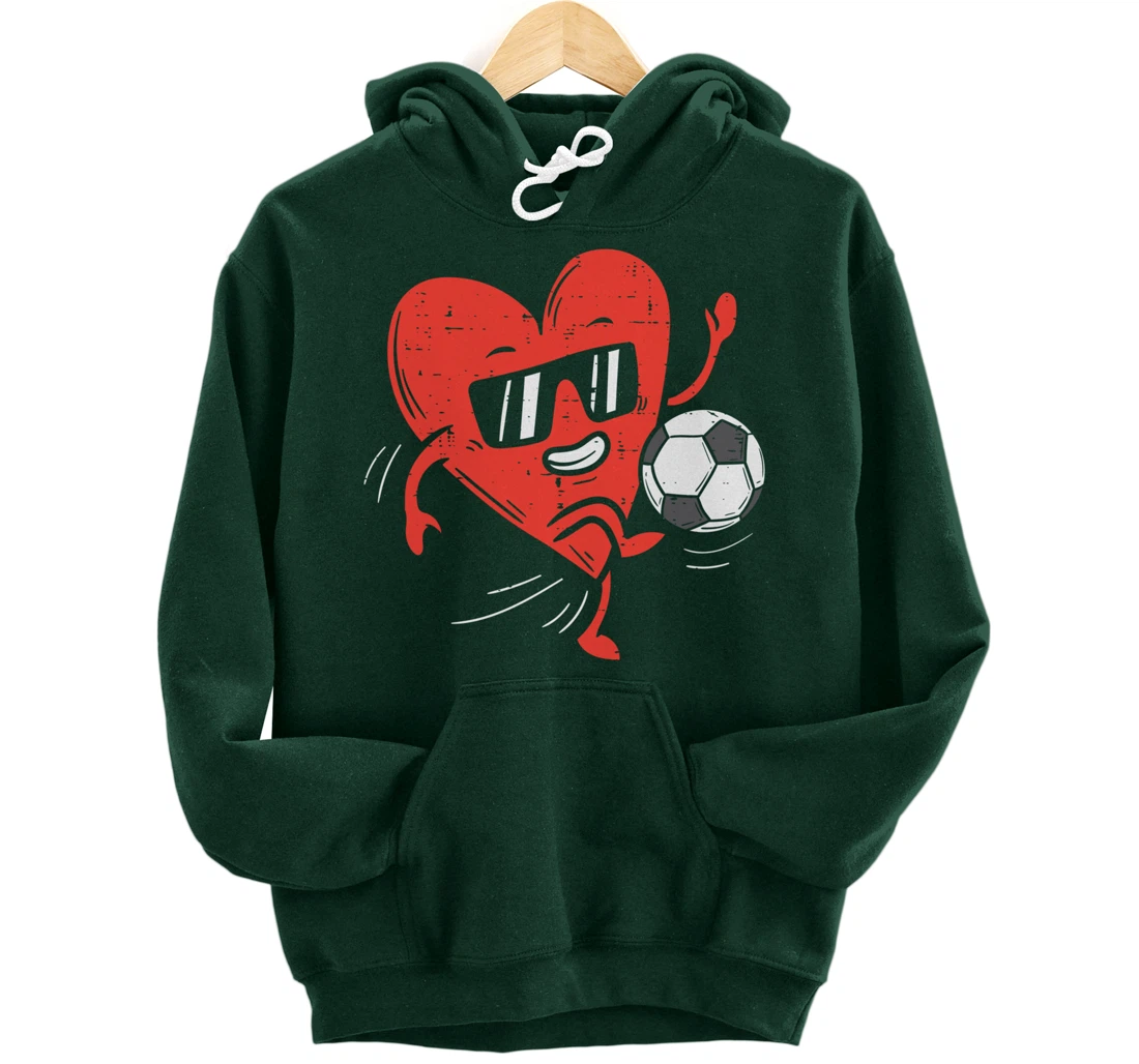 Heart Playing Soccer Valentines Day Football Girls Boys Pullover Hoodie