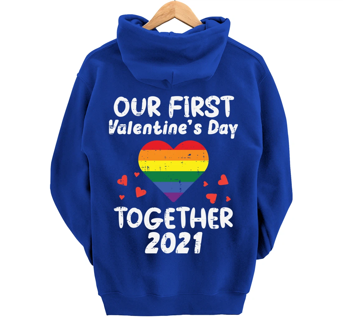 First Valentines Day Together 2021 Rainbow Gay Heart LGBTQ Pullover Hoodie