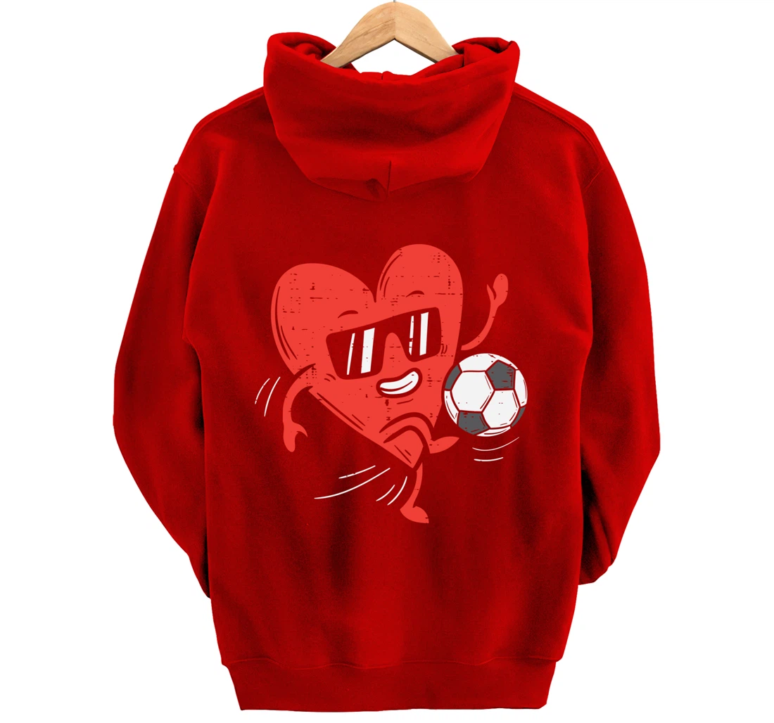 Heart Playing Soccer Valentines Day Football Girls Boys Pullover Hoodie