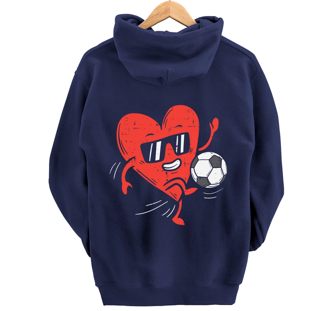 Heart Playing Soccer Valentines Day Football Girls Boys Pullover Hoodie