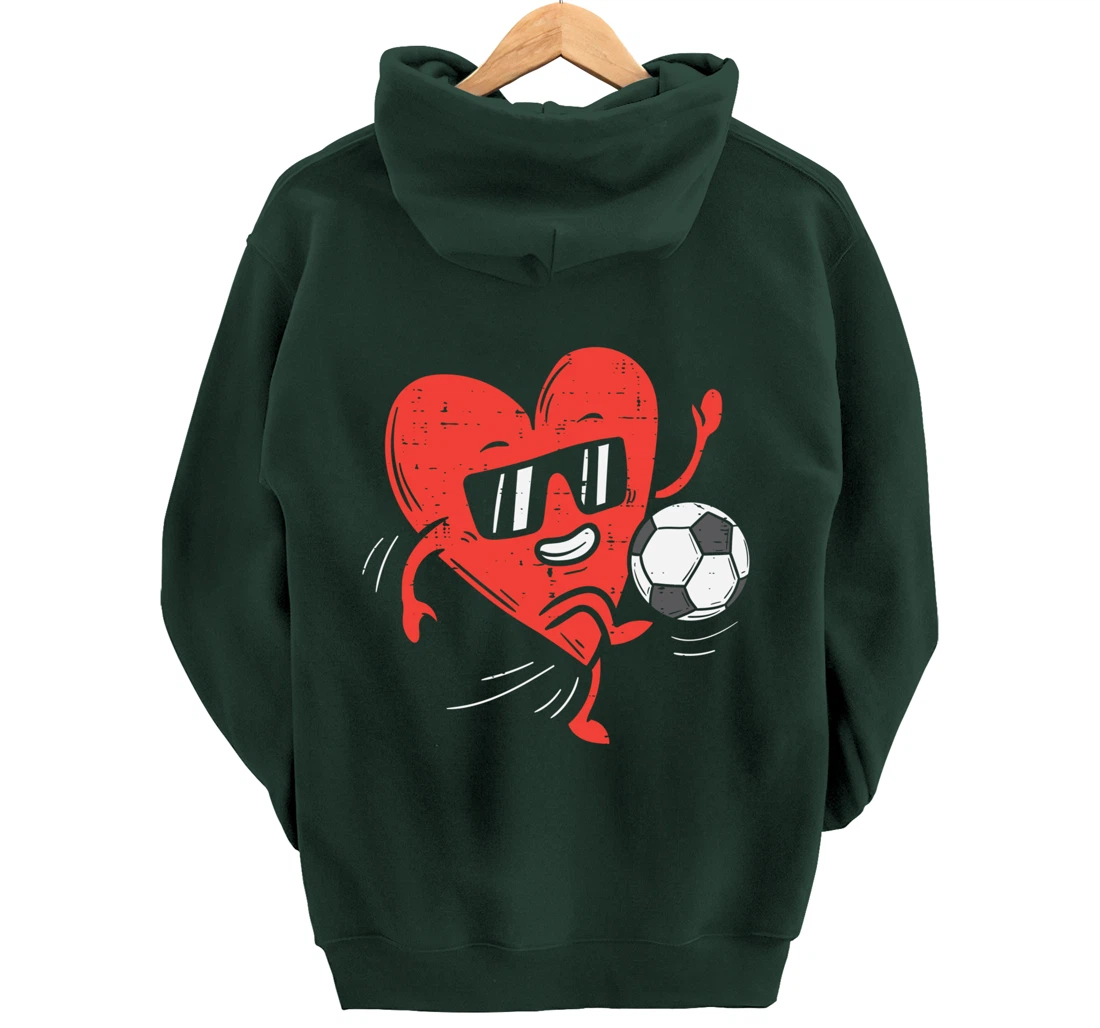 Heart Playing Soccer Valentines Day Football Girls Boys Pullover Hoodie