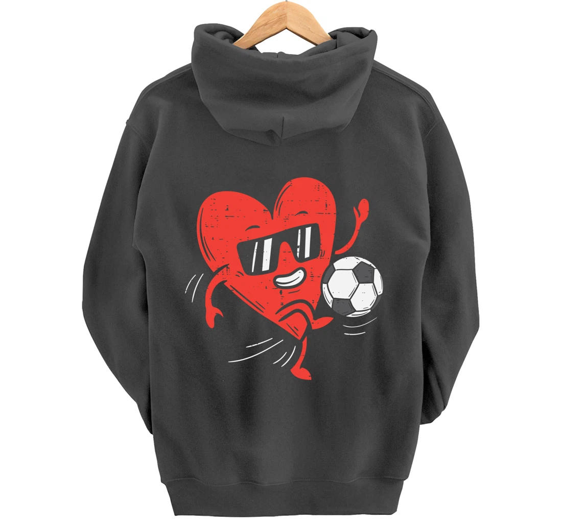 Heart Playing Soccer Valentines Day Football Girls Boys Pullover Hoodie