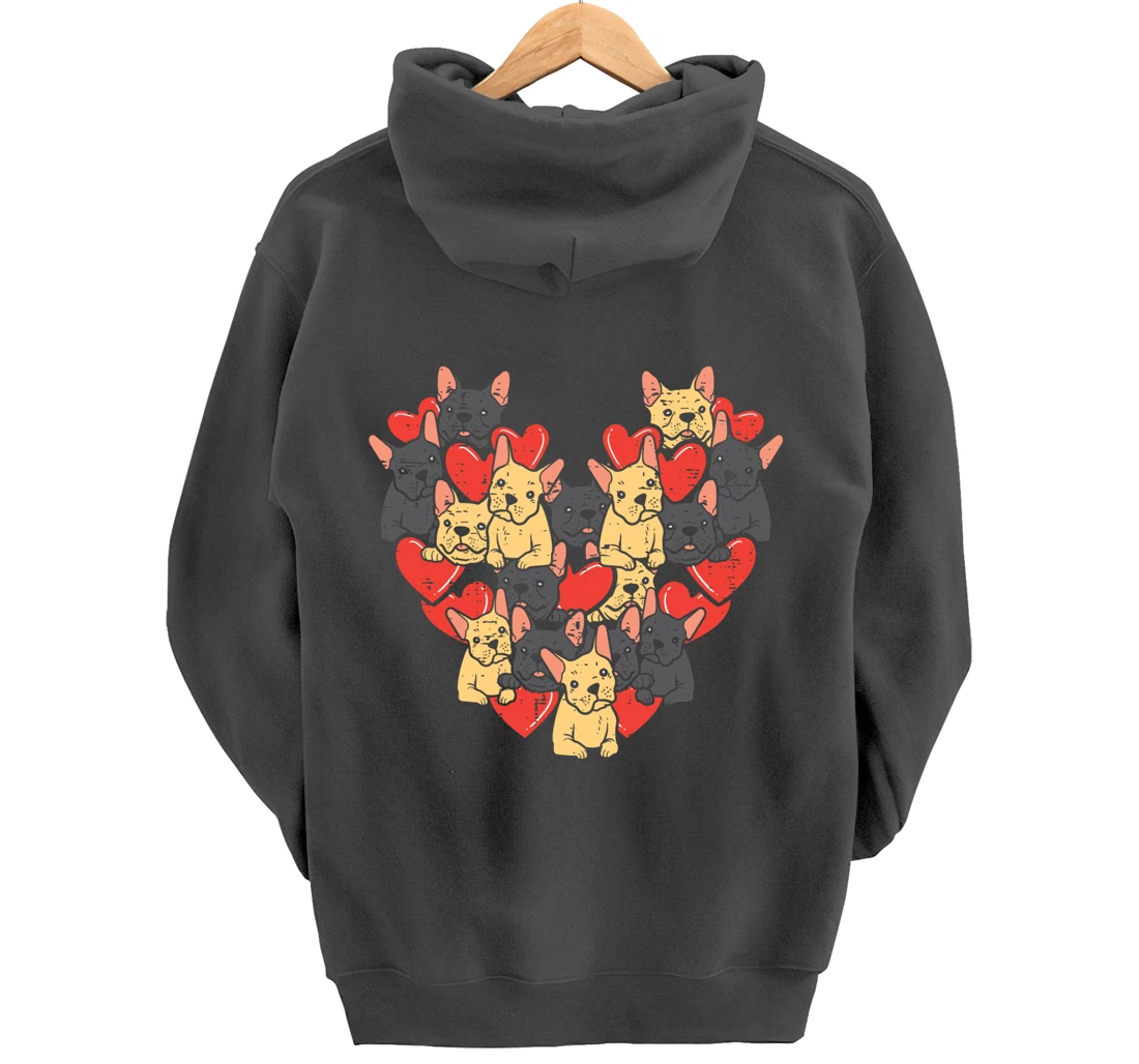 French Bulldogs Hearts Cute Valentines Day Frenchie Dog Pullover Hoodie