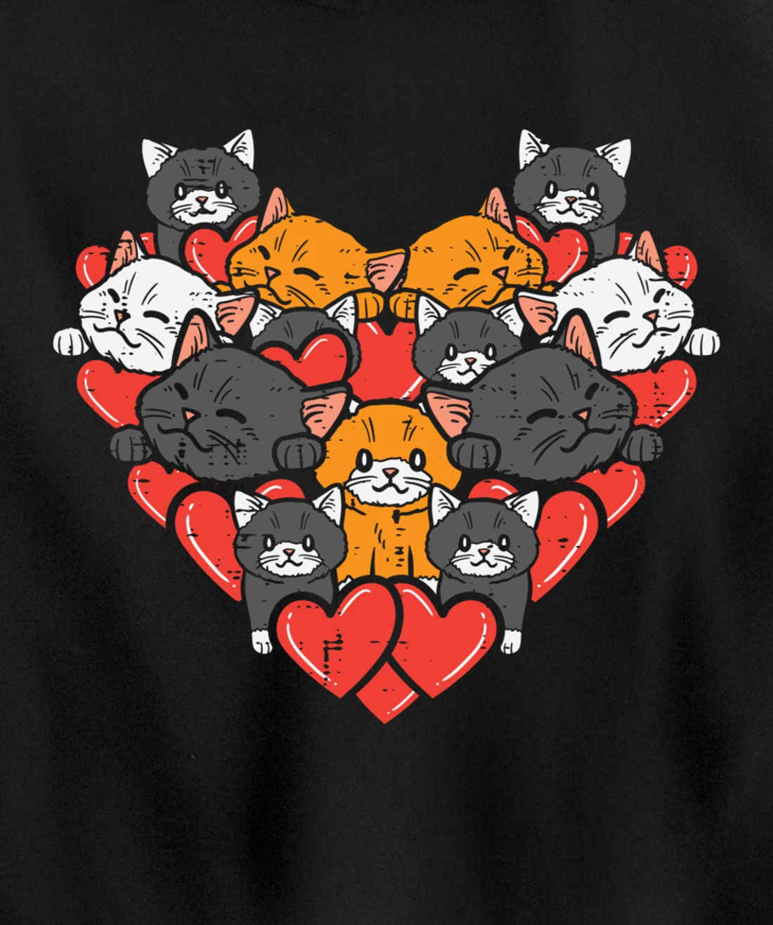 Heart Shaped Cats Cute Valentines Day Kitten Animal Women Pullover Hoodie