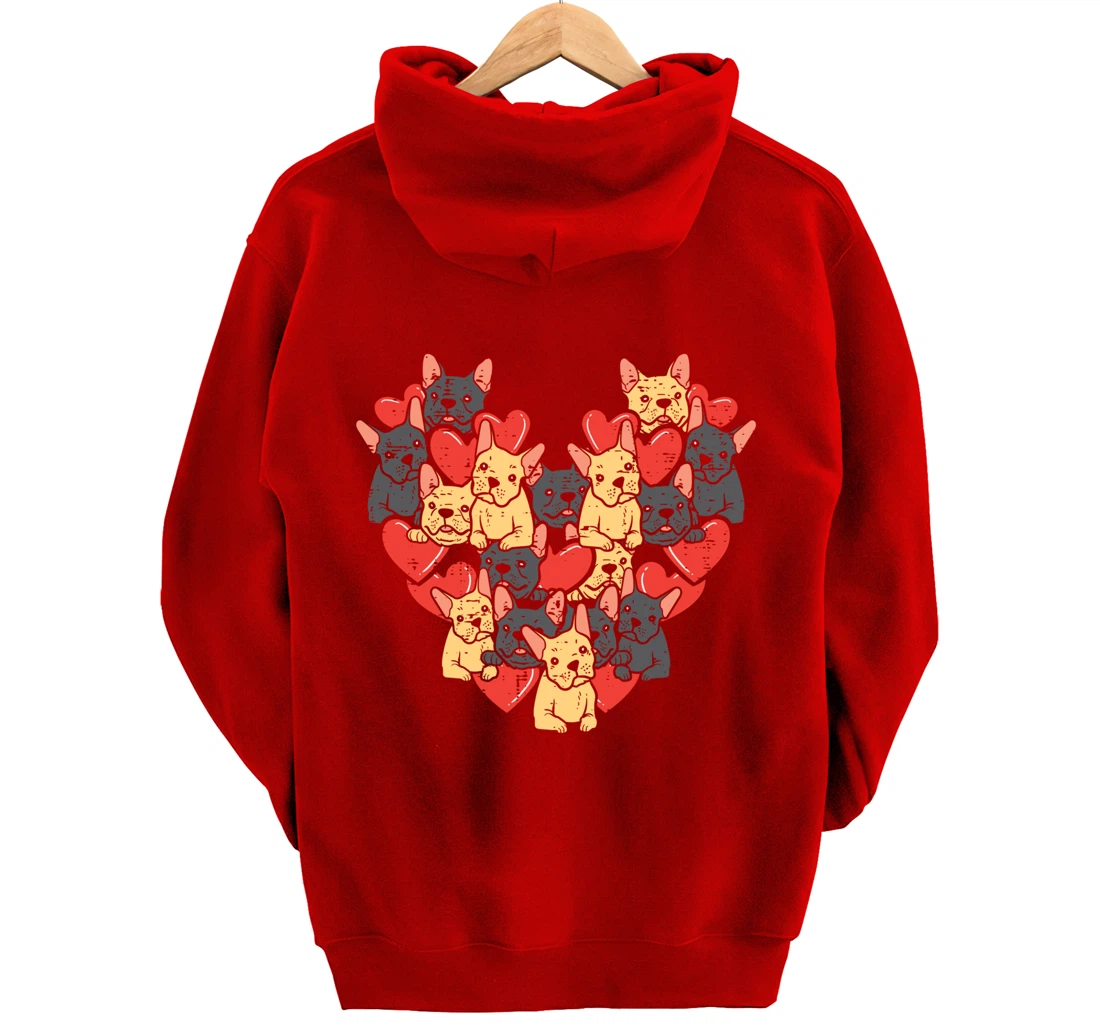 French Bulldogs Hearts Cute Valentines Day Frenchie Dog Pullover Hoodie