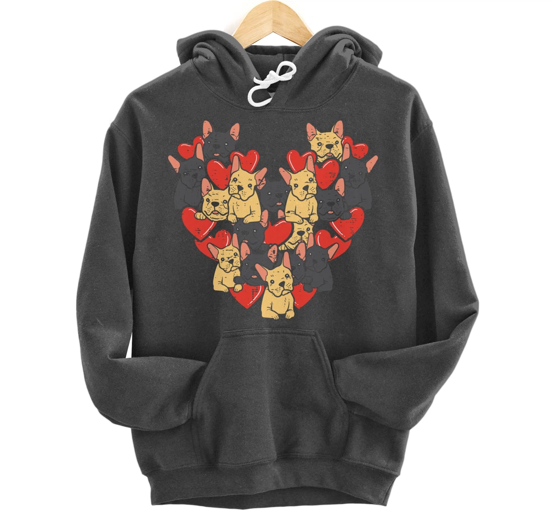 French Bulldogs Hearts Cute Valentines Day Frenchie Dog Pullover Hoodie