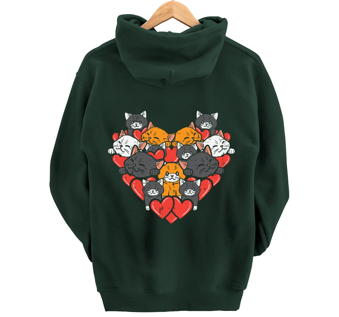 Heart Shaped Cats Cute Valentines Day Kitten Animal Women Pullover Hoodie