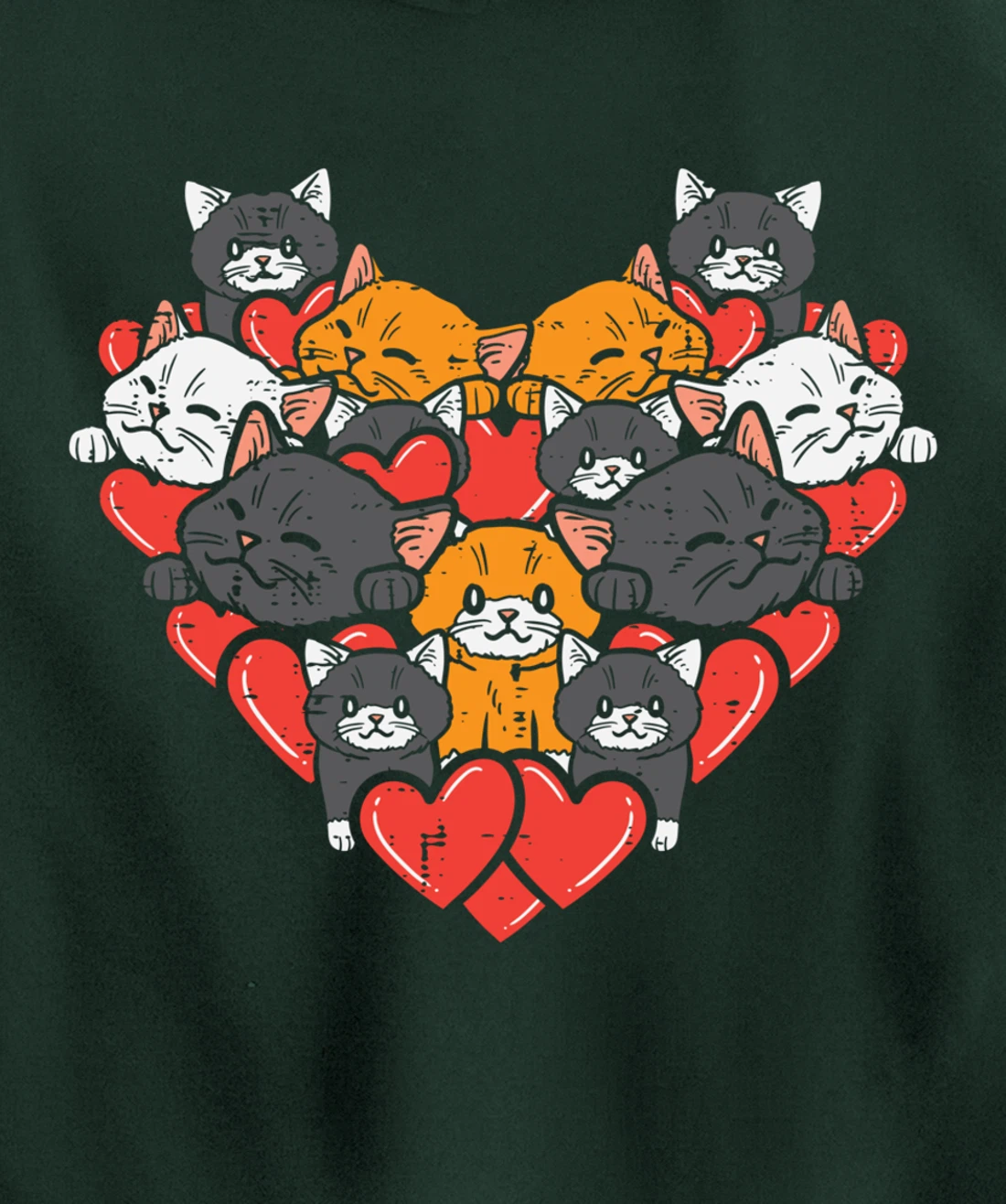 Heart Shaped Cats Cute Valentines Day Kitten Animal Women Pullover Hoodie