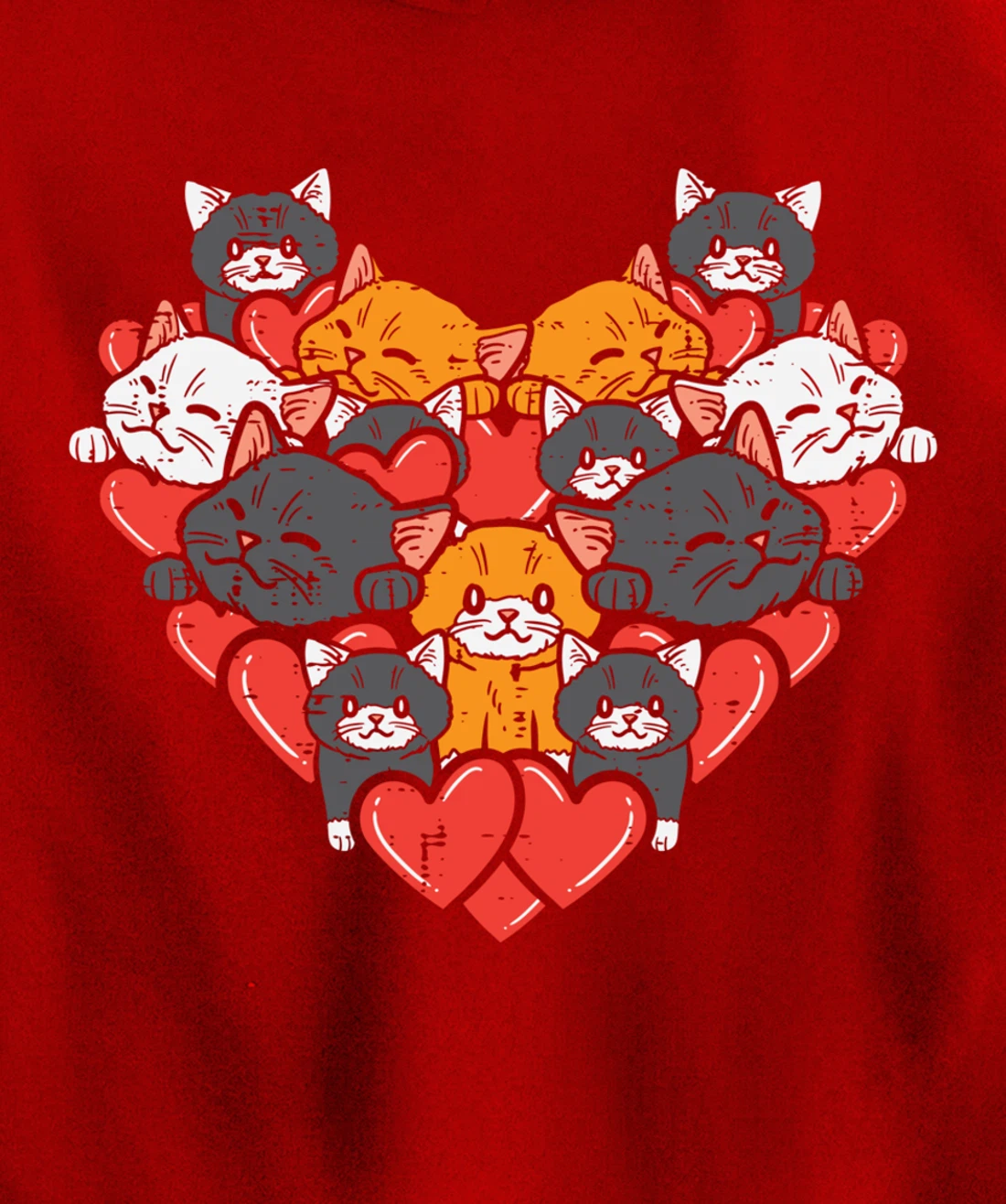 Heart Shaped Cats Cute Valentines Day Kitten Animal Women Pullover Hoodie