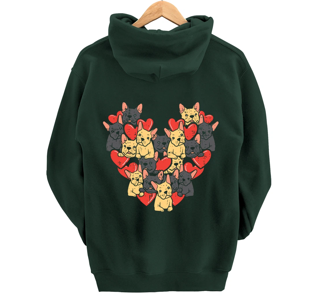 French Bulldogs Hearts Cute Valentines Day Frenchie Dog Pullover Hoodie