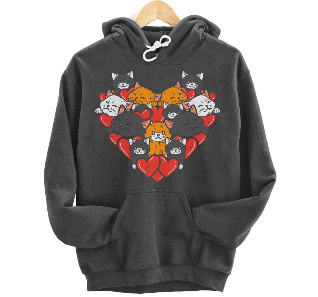 Heart Shaped Cats Cute Valentines Day Kitten Animal Women Pullover Hoodie