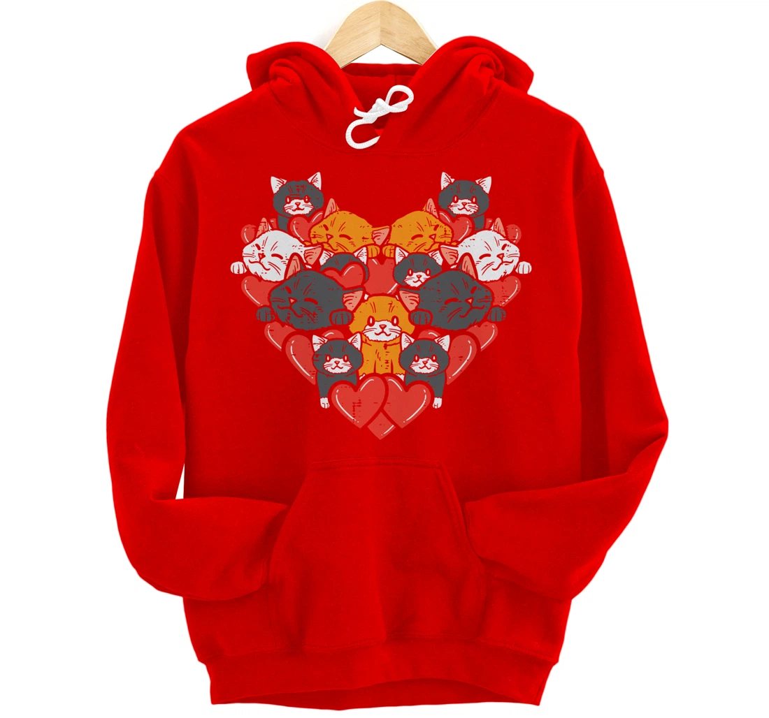 Heart Shaped Cats Cute Valentines Day Kitten Animal Women Pullover Hoodie