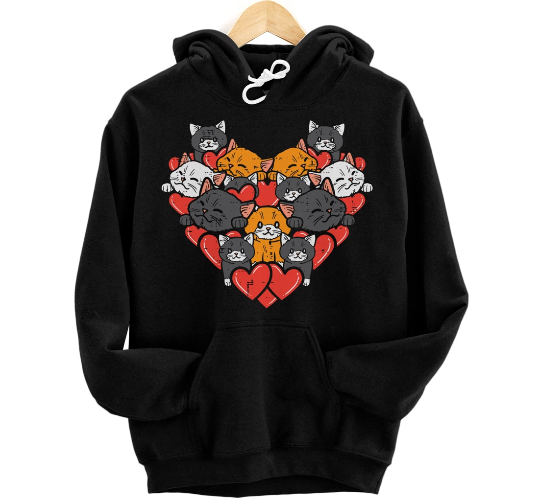 Heart Shaped Cats Cute Valentines Day Kitten Animal Women Pullover Hoodie