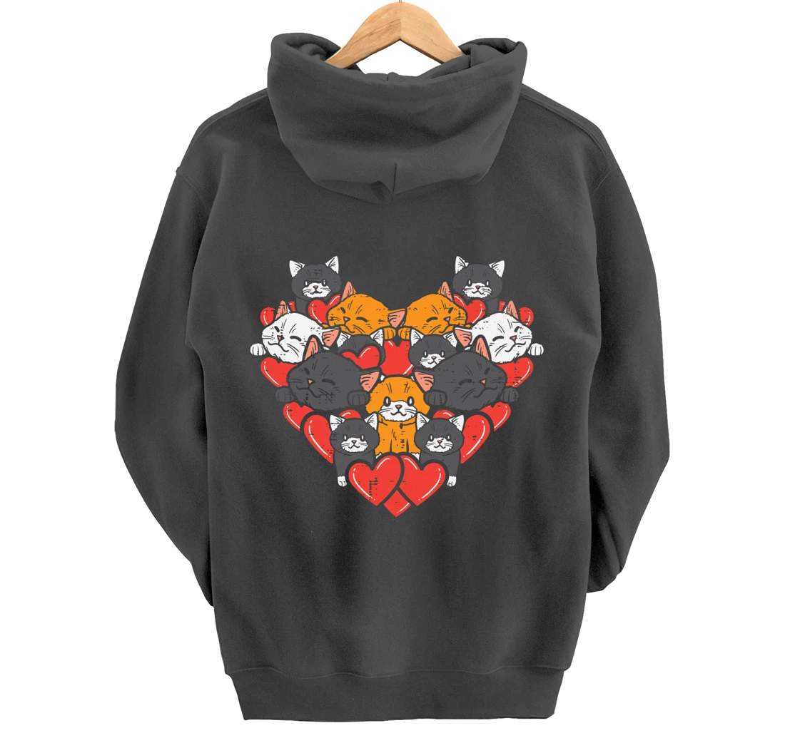 Heart Shaped Cats Cute Valentines Day Kitten Animal Women Pullover Hoodie