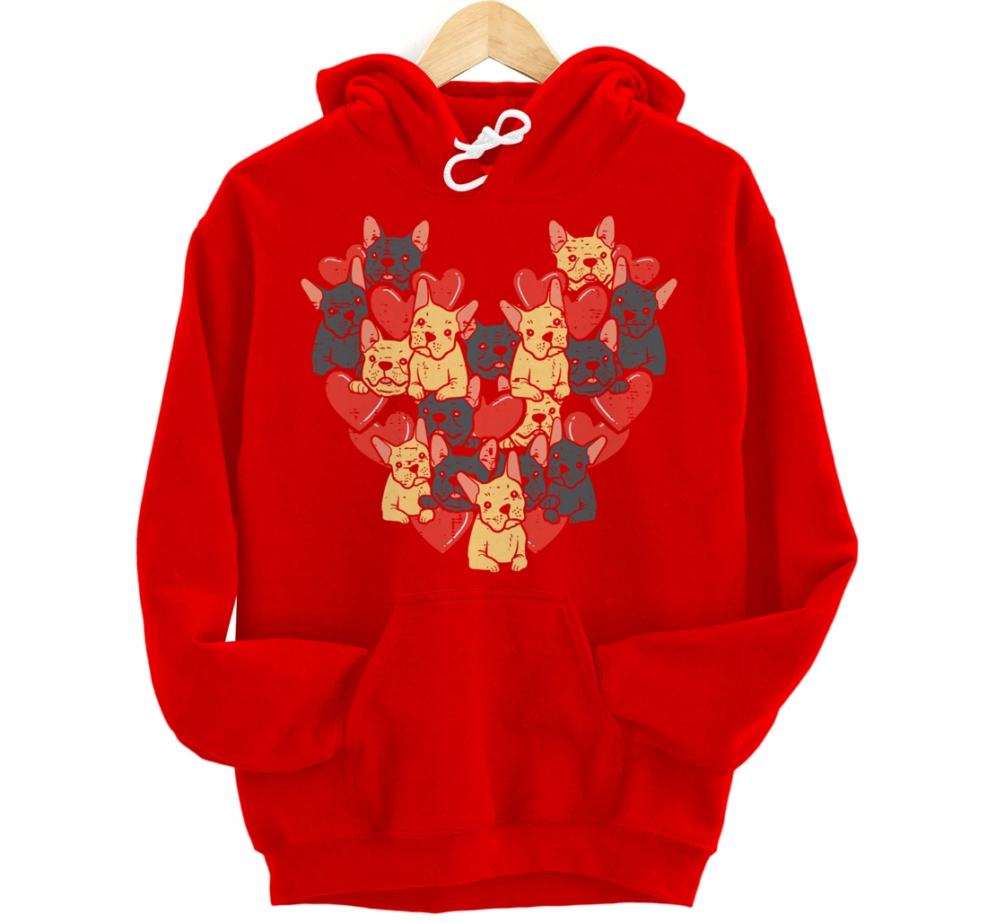 French Bulldogs Hearts Cute Valentines Day Frenchie Dog Pullover Hoodie