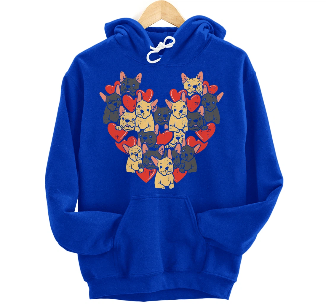 French Bulldogs Hearts Cute Valentines Day Frenchie Dog Pullover Hoodie