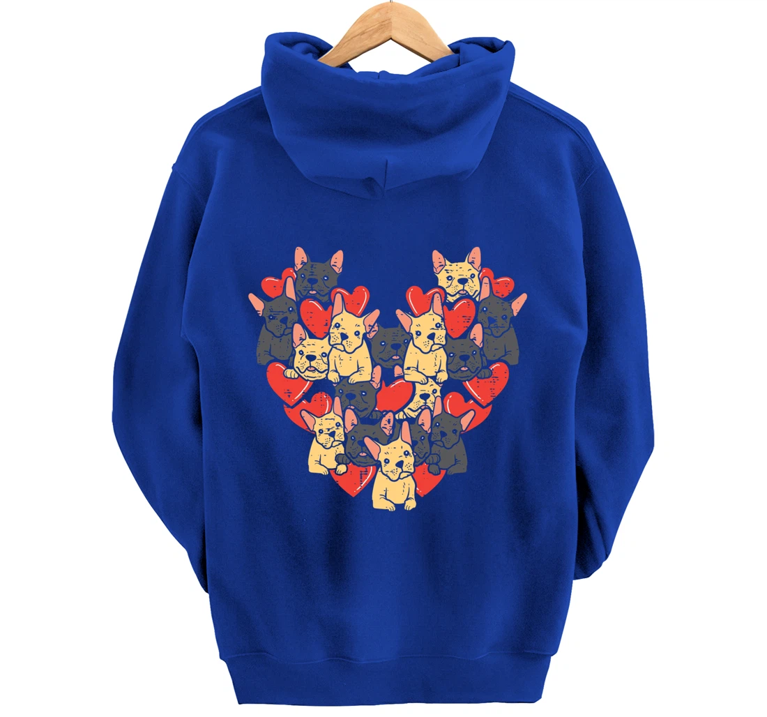 French Bulldogs Hearts Cute Valentines Day Frenchie Dog Pullover Hoodie