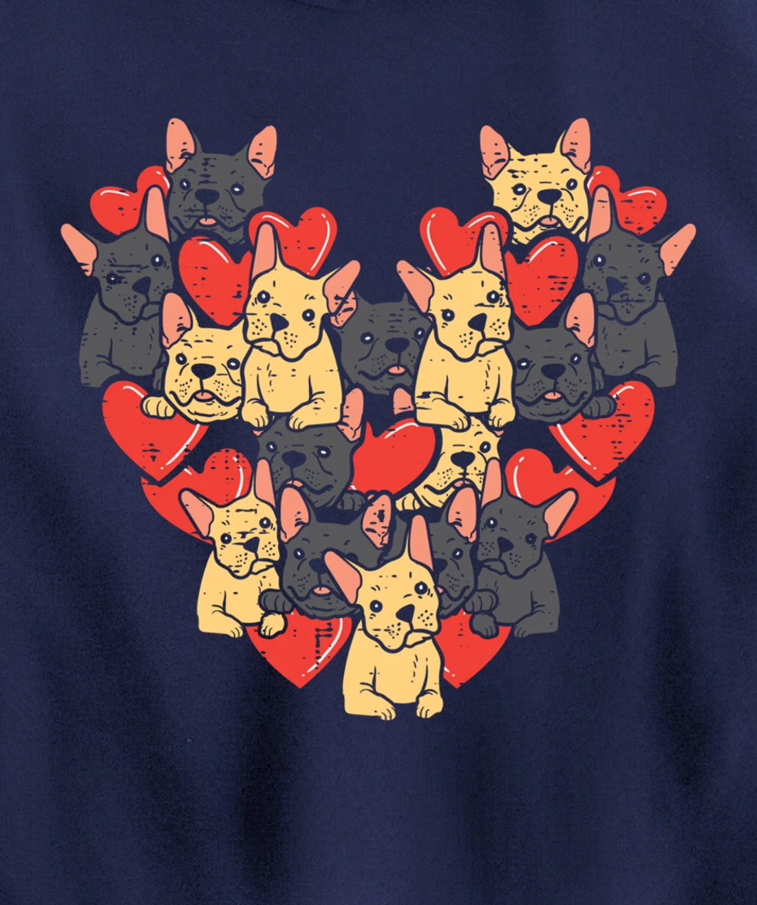 French Bulldogs Hearts Cute Valentines Day Frenchie Dog Pullover Hoodie