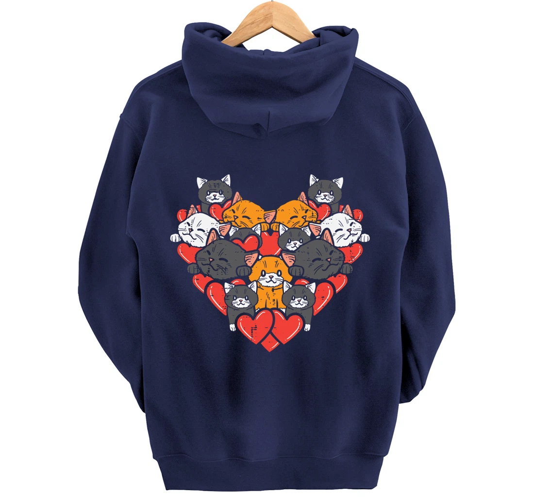 Heart Shaped Cats Cute Valentines Day Kitten Animal Women Pullover Hoodie