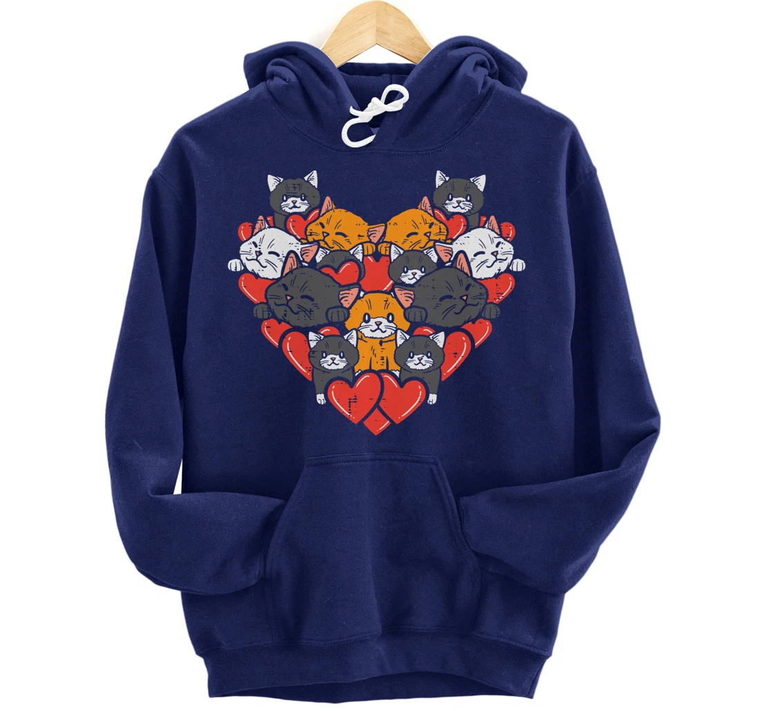 Heart Shaped Cats Cute Valentines Day Kitten Animal Women Pullover Hoodie