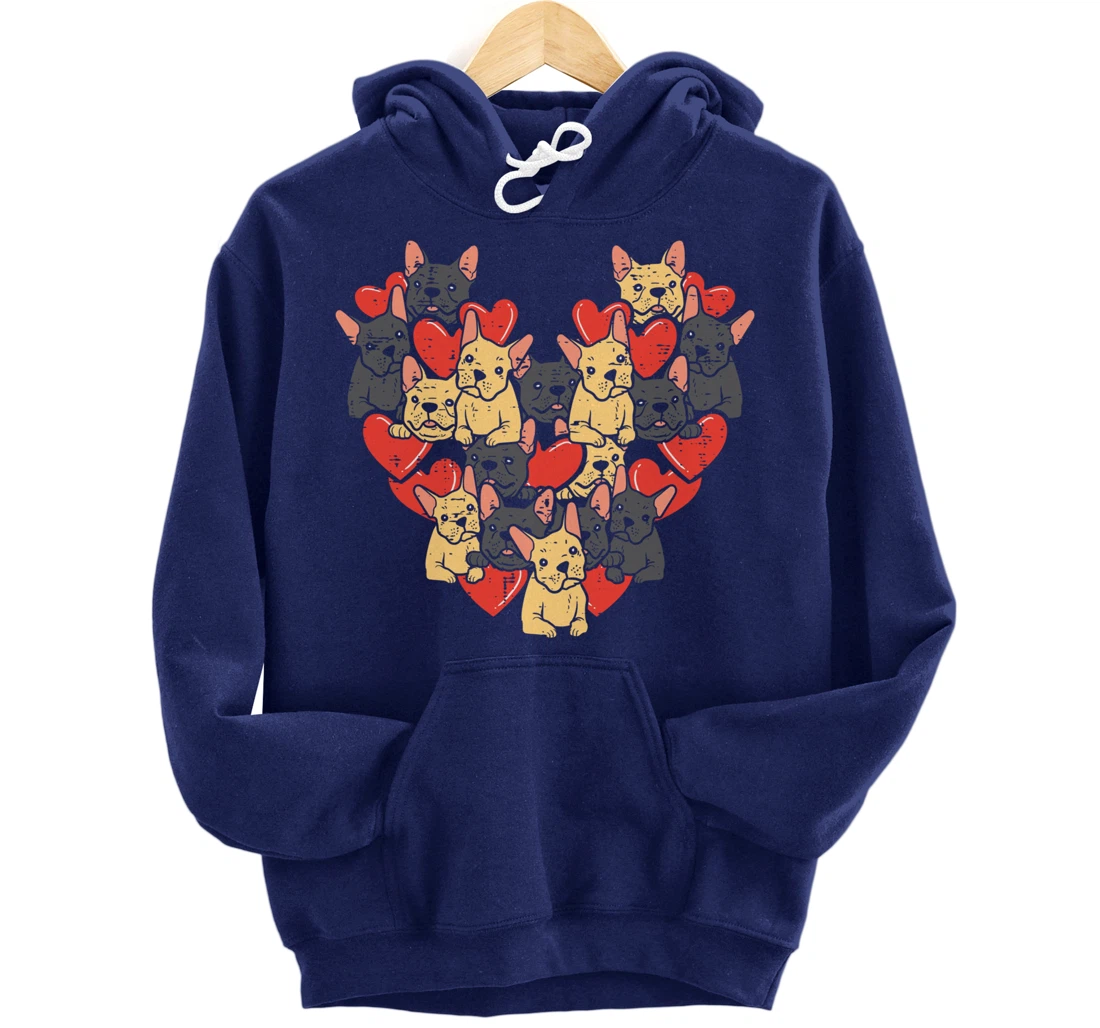 French Bulldogs Hearts Cute Valentines Day Frenchie Dog Pullover Hoodie