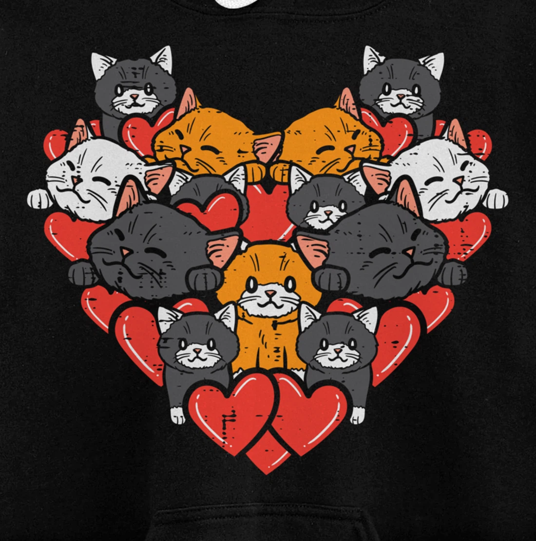 Heart Shaped Cats Cute Valentines Day Kitten Animal Women Pullover Hoodie
