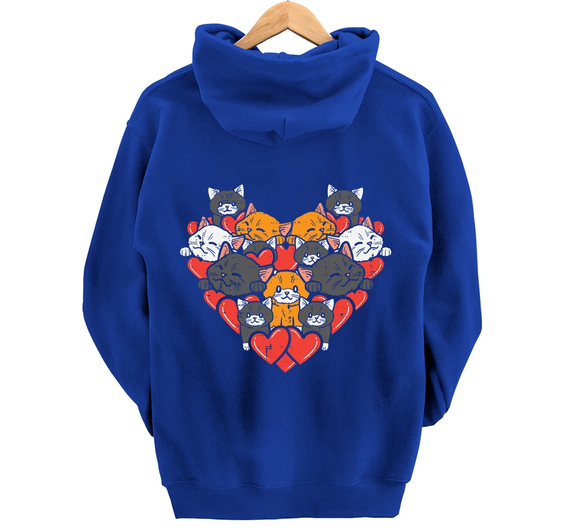 Heart Shaped Cats Cute Valentines Day Kitten Animal Women Pullover Hoodie