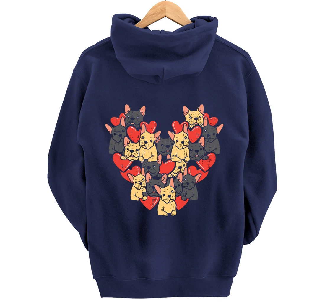 French Bulldogs Hearts Cute Valentines Day Frenchie Dog Pullover Hoodie