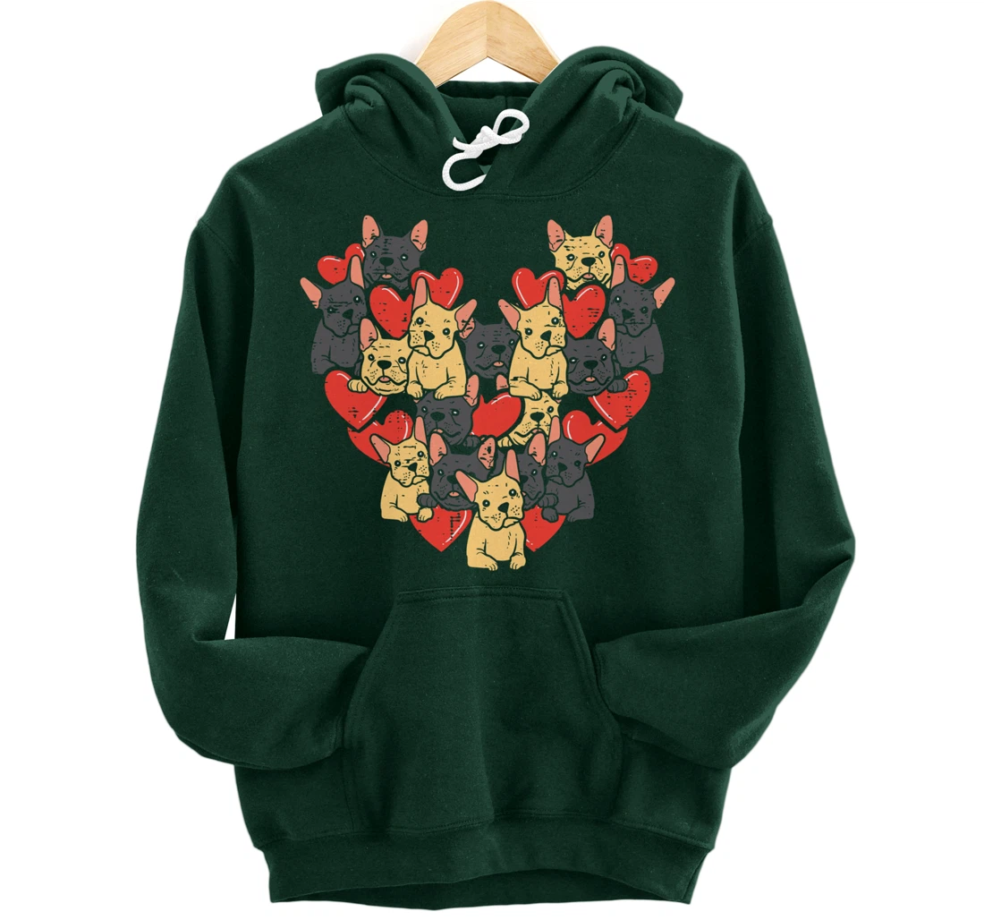 French Bulldogs Hearts Cute Valentines Day Frenchie Dog Pullover Hoodie
