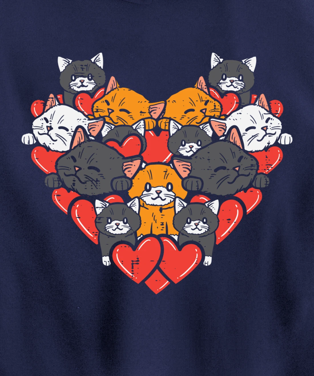 Heart Shaped Cats Cute Valentines Day Kitten Animal Women Pullover Hoodie