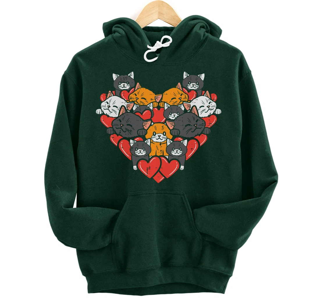 Heart Shaped Cats Cute Valentines Day Kitten Animal Women Pullover Hoodie