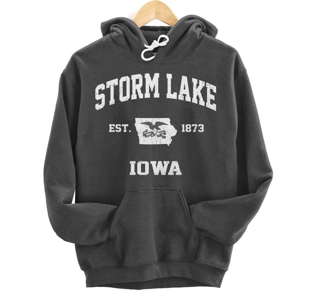 Storm Lake Iowa IA vintage State Athletic style Pullover Hoodie