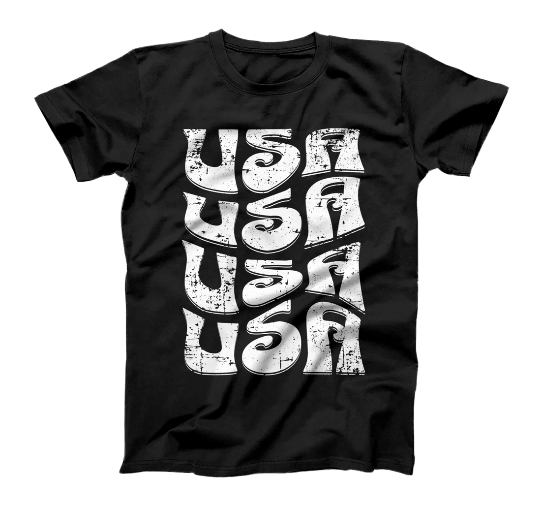 USA Groovy Retro 60s 70s Style Patriotic Distressed Design T-Shirt