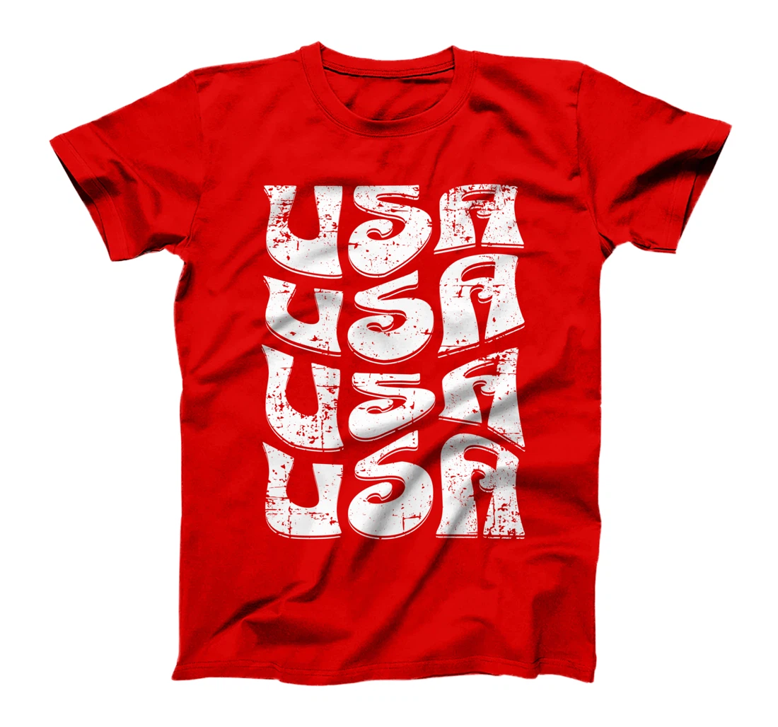 USA Groovy Retro 60s 70s Style Patriotic Distressed Design T-Shirt