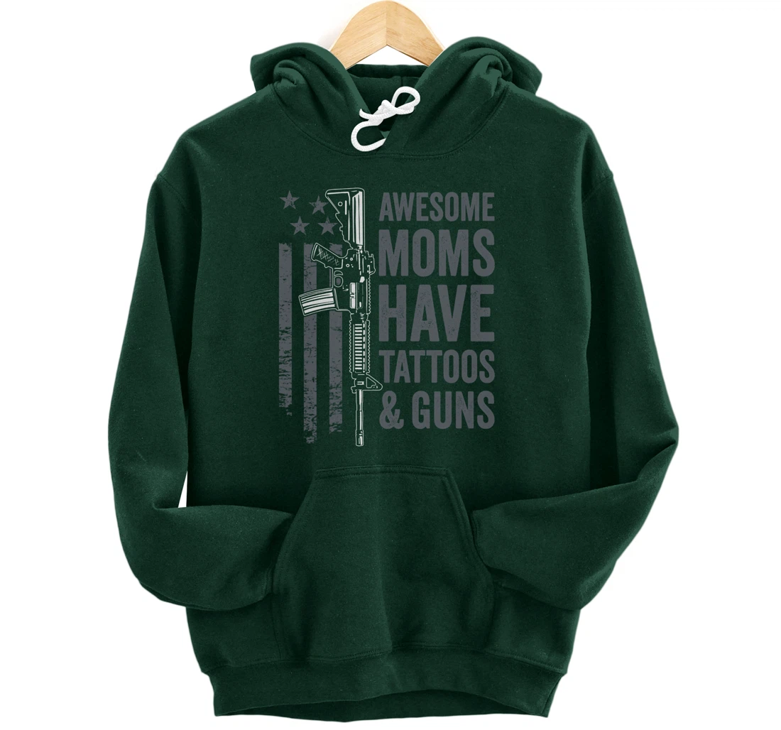 Awesome Moms Have Tattoos & Guns - AR15 Gun Flag (ON BACK) Pullover Hoodie