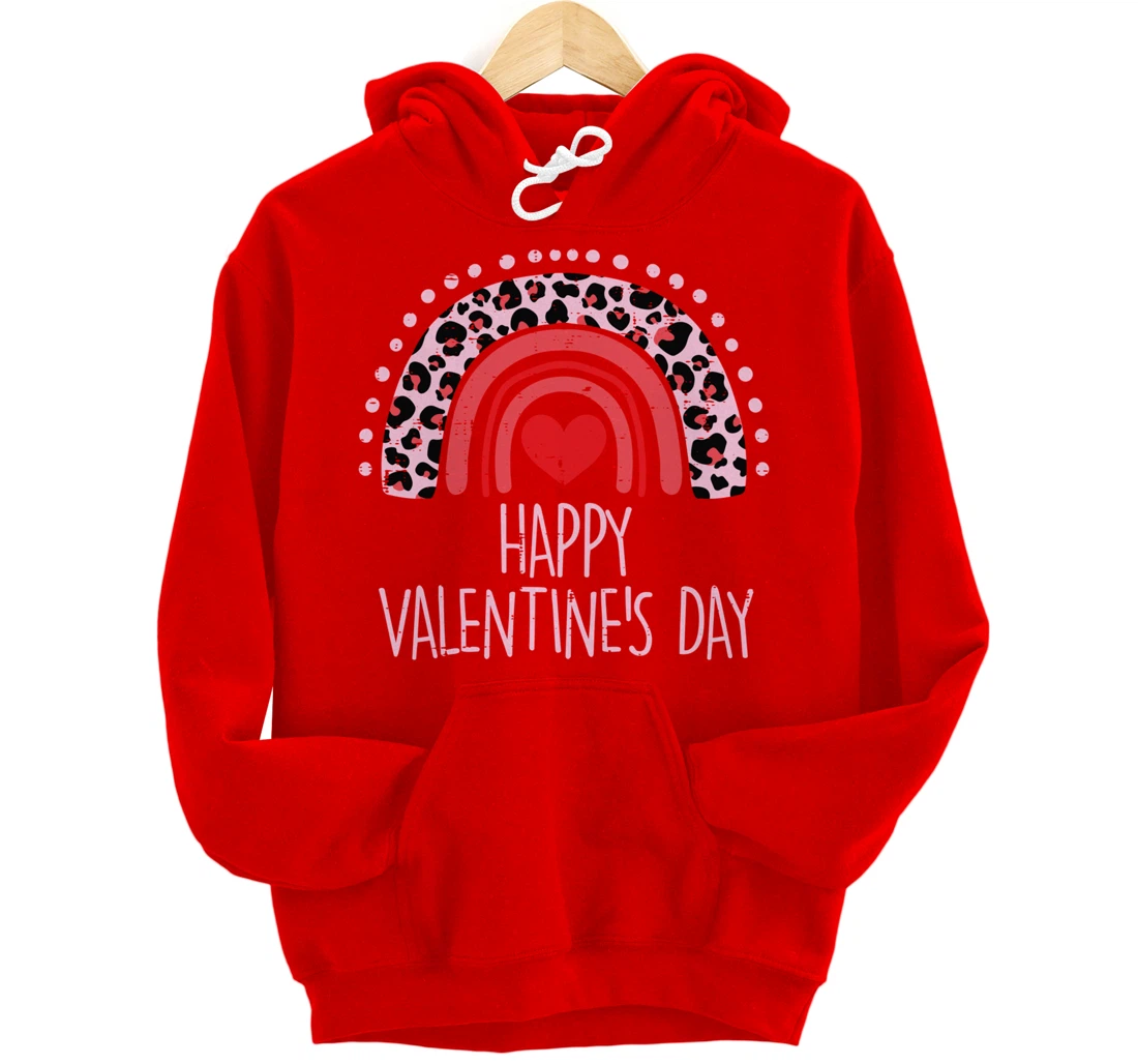Happy Valentines Day Leopard Rainbow Red Women Valentine Pullover Hoodie
