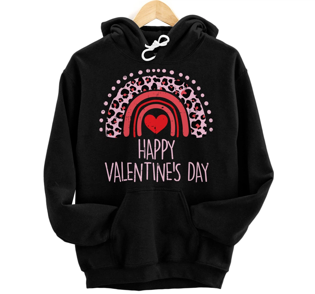 Happy Valentines Day Leopard Rainbow Red Women Valentine Pullover Hoodie