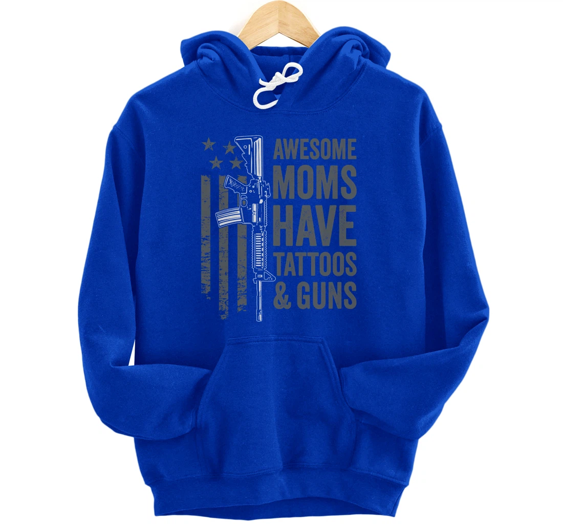 Awesome Moms Have Tattoos & Guns - AR15 Gun Flag (ON BACK) Pullover Hoodie