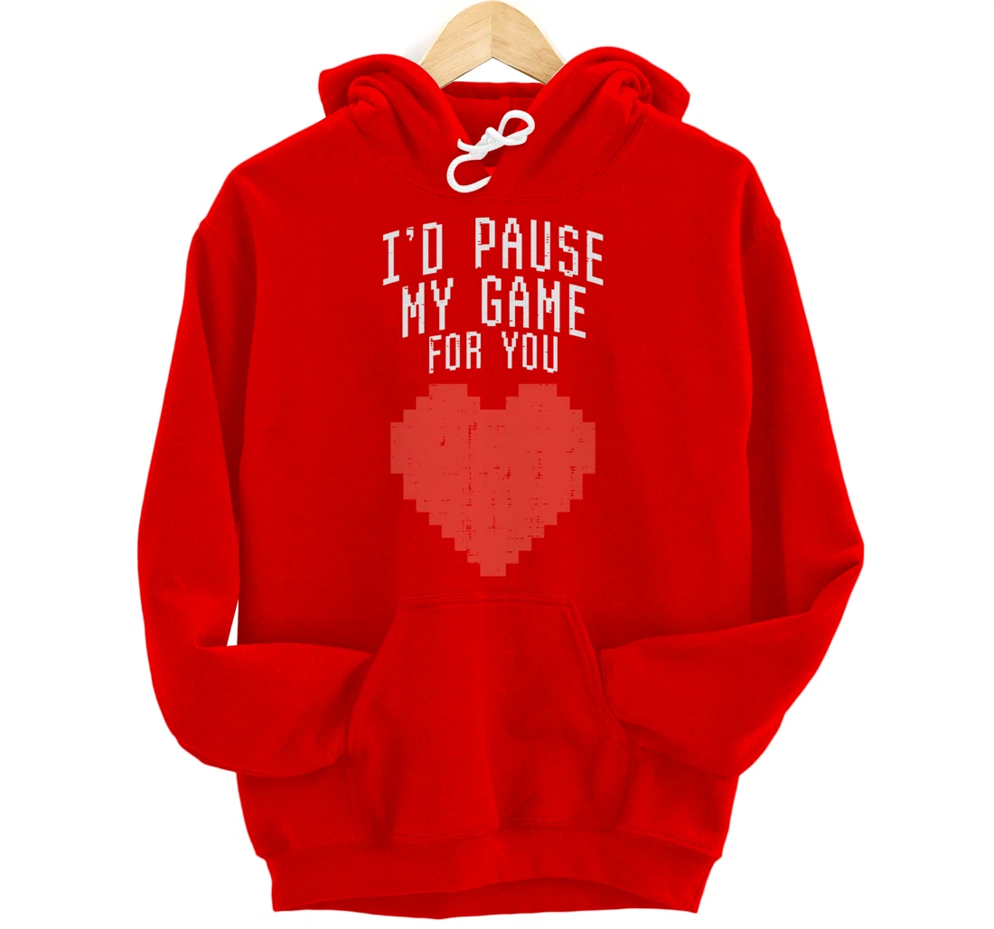 Id Pause My Game For You Pixel Heart Mens Valentines Day Boy Pullover Hoodie