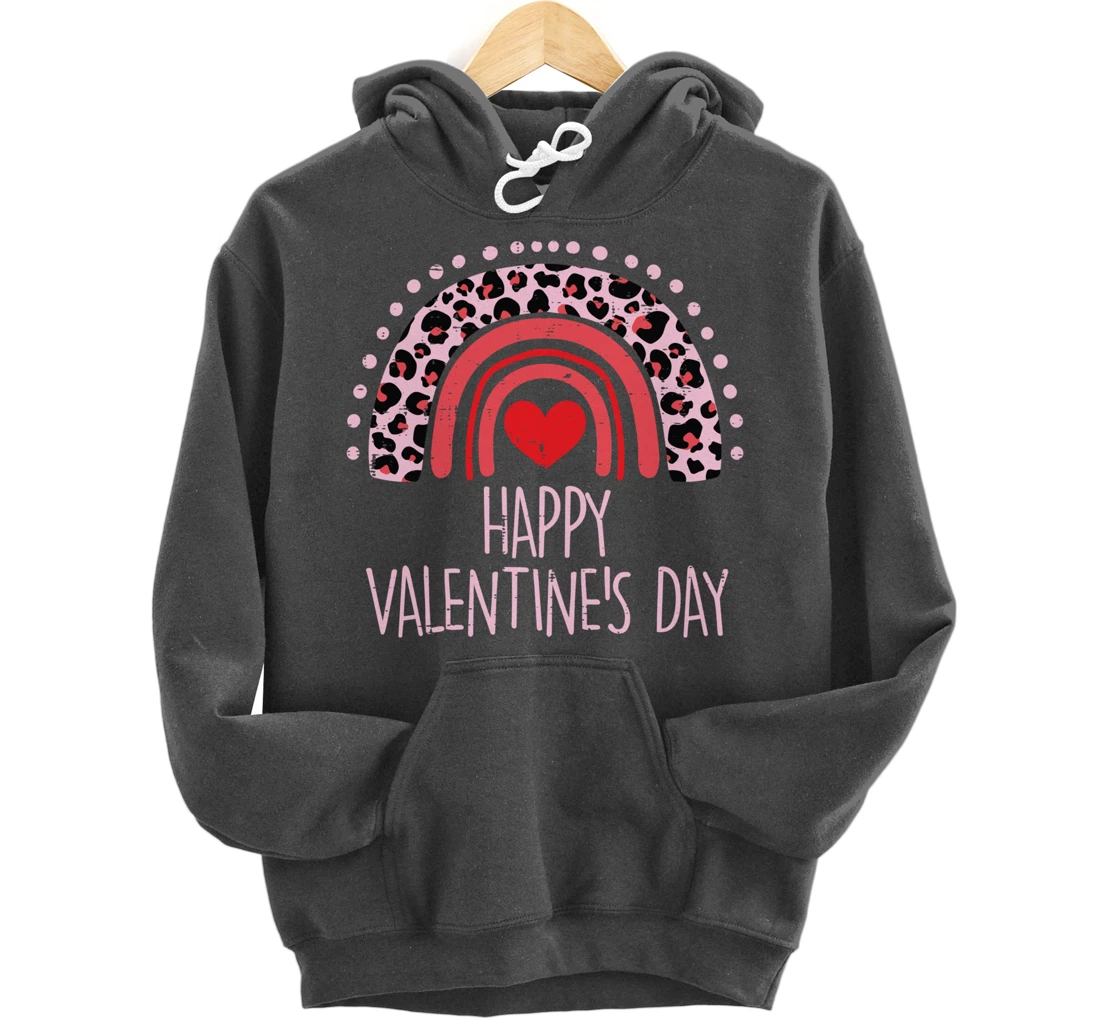 Happy Valentines Day Leopard Rainbow Red Women Valentine Pullover Hoodie
