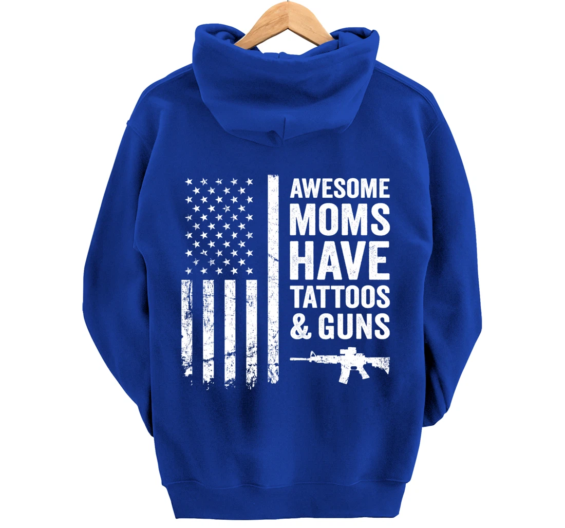 Awesome Moms Have Tattoos & Guns - Womens Tattoo USA Flag Pullover Hoodie