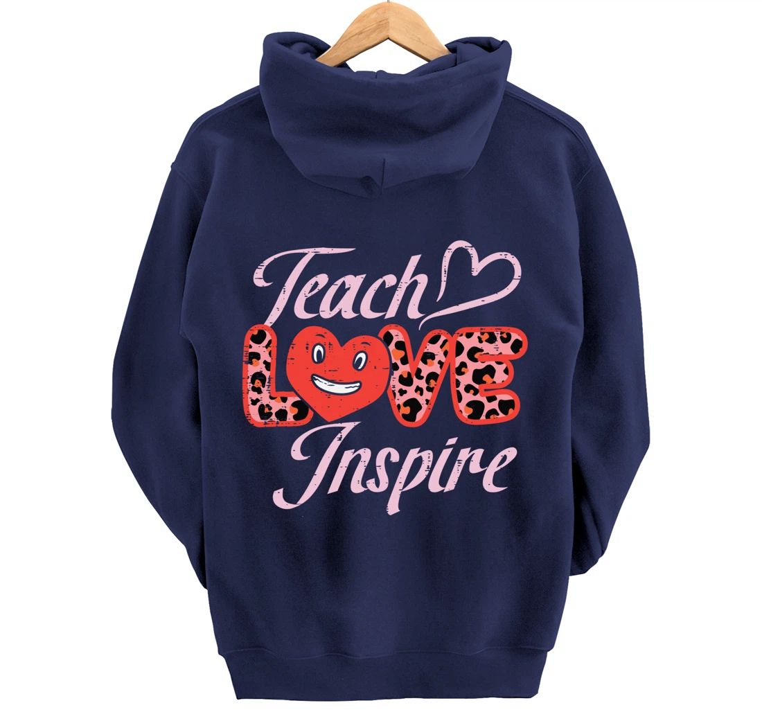 Teach Love Inspire Leopard Teacher Valentines Day Women Pullover Hoodie