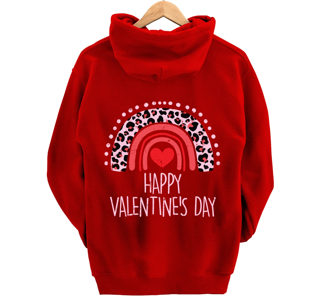 Happy Valentines Day Leopard Rainbow Red Women Valentine Pullover Hoodie