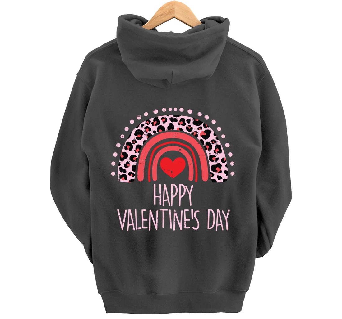 Happy Valentines Day Leopard Rainbow Red Women Valentine Pullover Hoodie