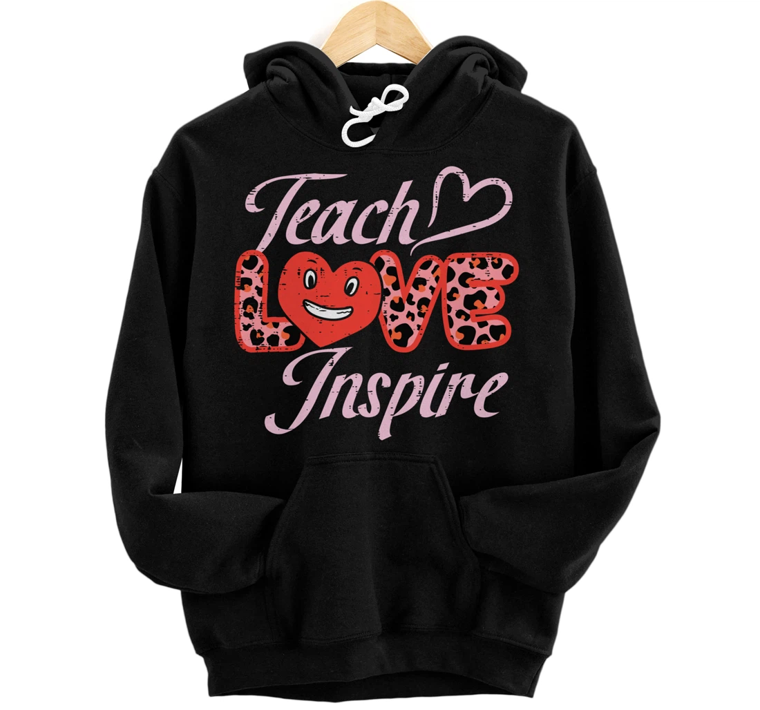 Teach Love Inspire Leopard Teacher Valentines Day Women Pullover Hoodie