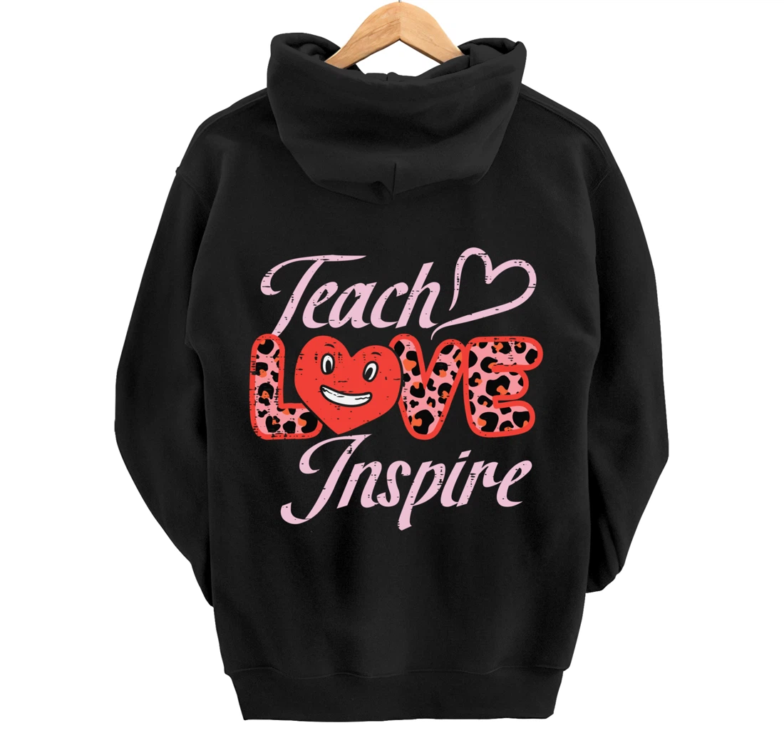 Teach Love Inspire Leopard Teacher Valentines Day Women Pullover Hoodie