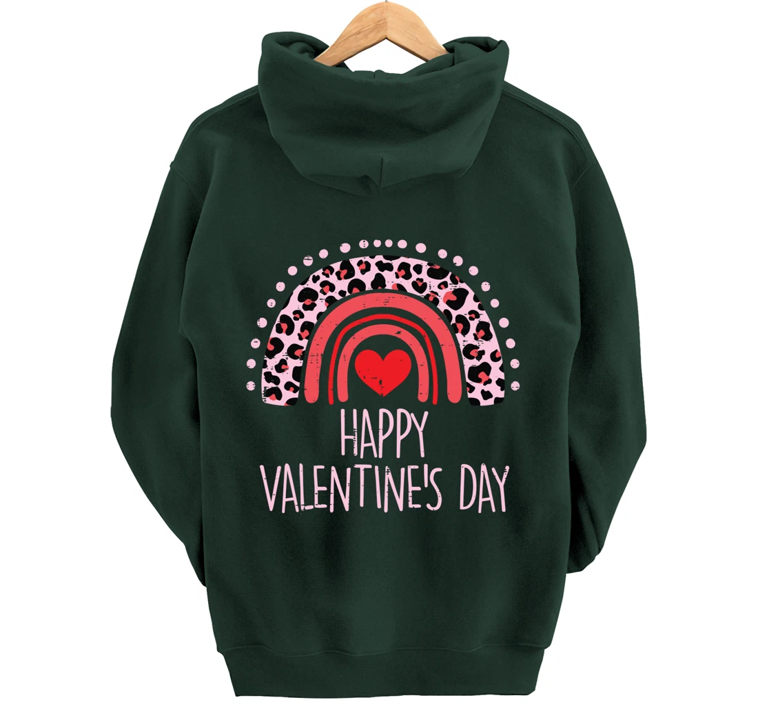 Happy Valentines Day Leopard Rainbow Red Women Valentine Pullover Hoodie