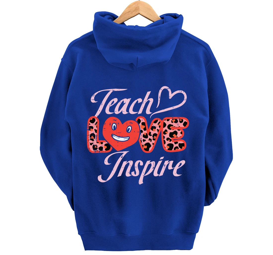 Teach Love Inspire Leopard Teacher Valentines Day Women Pullover Hoodie