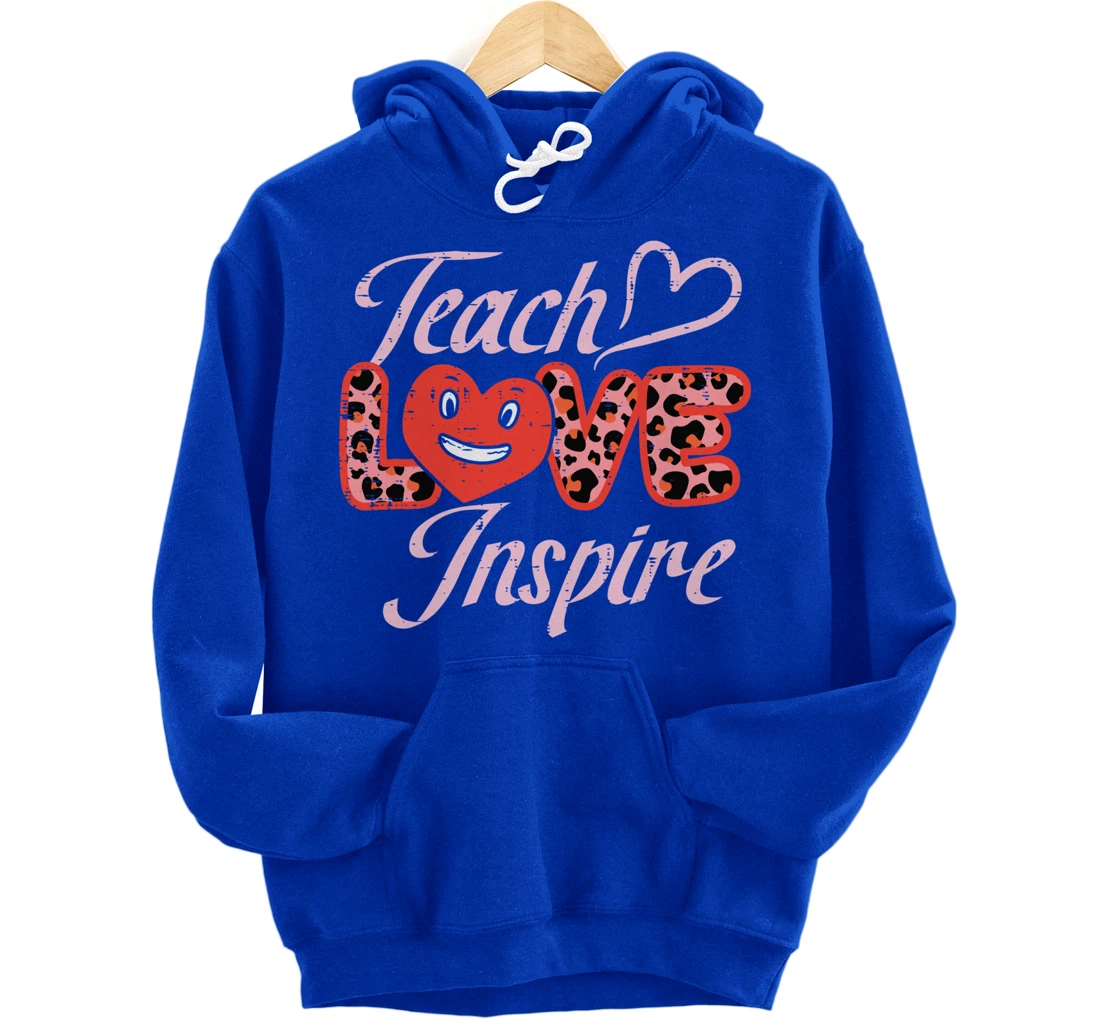Teach Love Inspire Leopard Teacher Valentines Day Women Pullover Hoodie