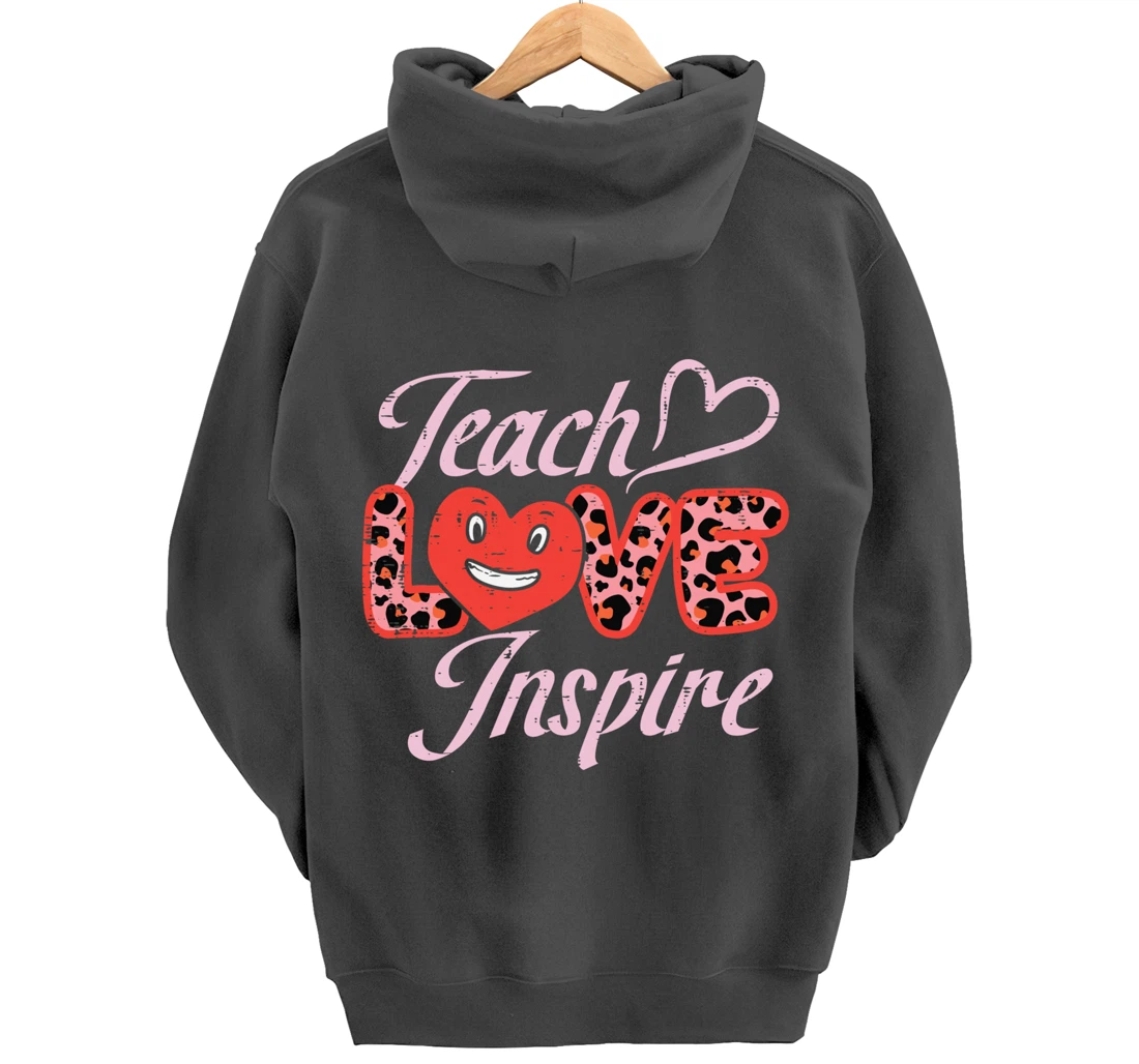 Teach Love Inspire Leopard Teacher Valentines Day Women Pullover Hoodie